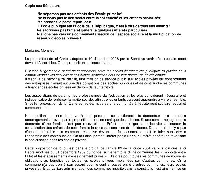 Loi sur le financement des écoles…suite!