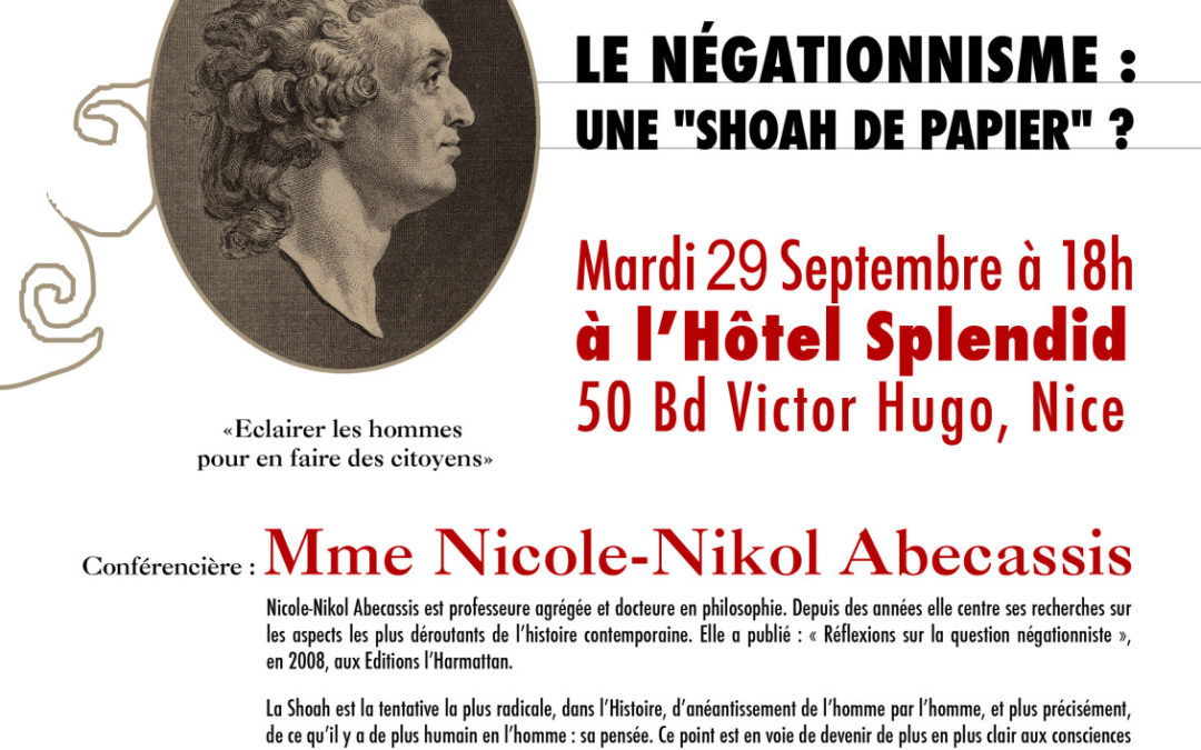 Conférence à Nice : le mardi 29 sept à 18 heures