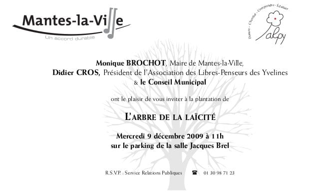 Le 9 décembre à Mantes la Ville 78 : l’arbre de la laïcité