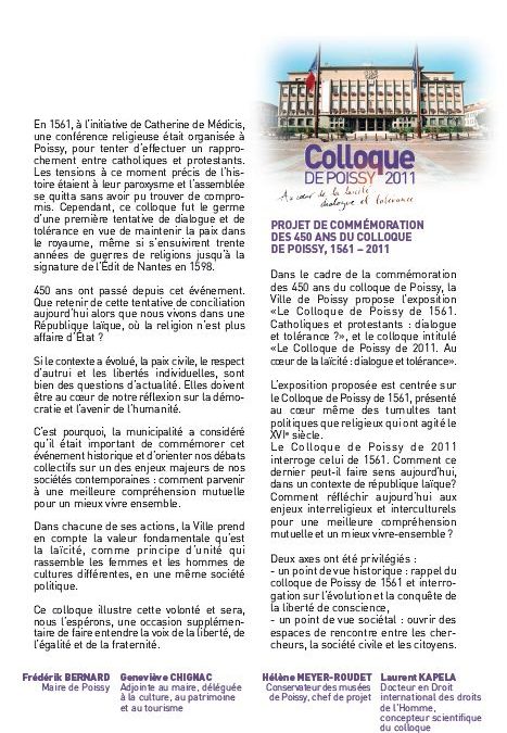 “Au coeur de la laïcité” Colloque à Poissy les 10 et 11 sept