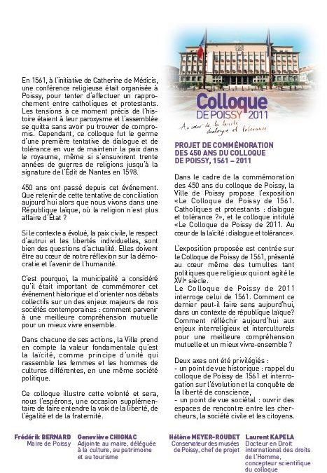 « Au coeur de la laïcité » Colloque à Poissy les 10 et 11 sept