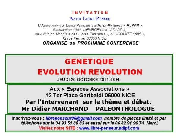 Conférence à Nice le 20 octobre