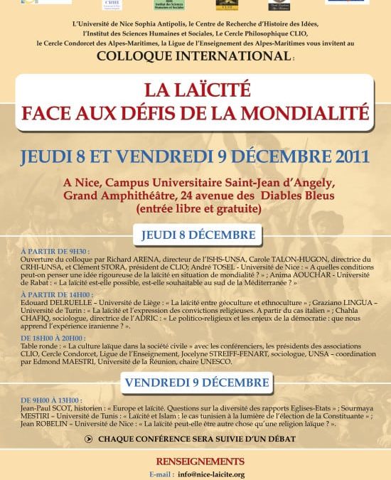 Colloque international à Nice les 8 et 9 décembre