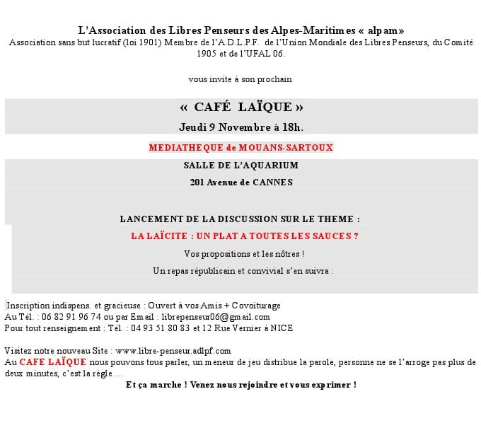 Café laïque à Mouans- Sartoux le 9 novembre