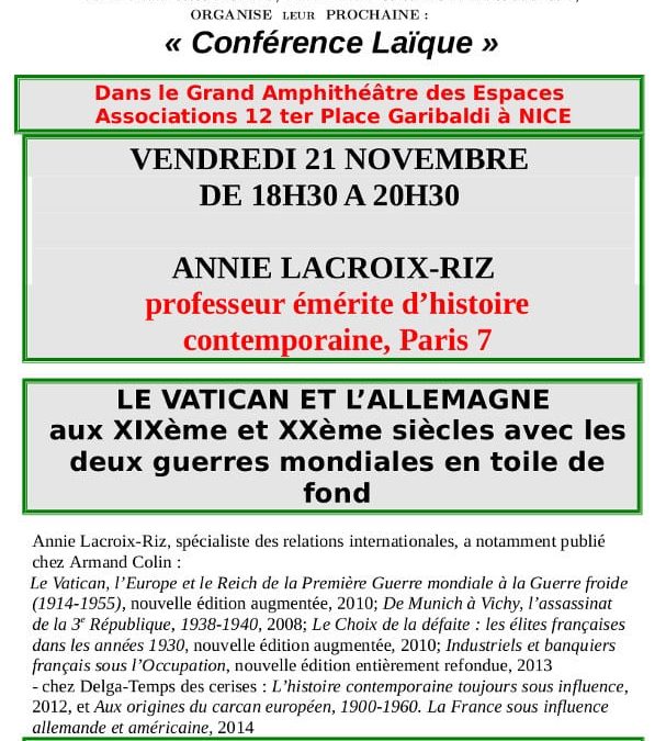 Conférence avec Annie Lacroix-Riz à Nice le 21 Novembre