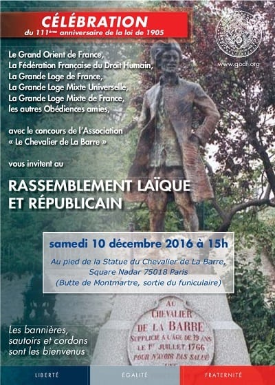 Rassemblement des laïques le 10 décembre à 15h